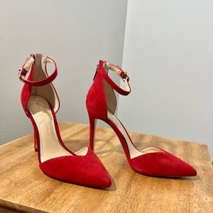 Jessica Simpson red suede pumps